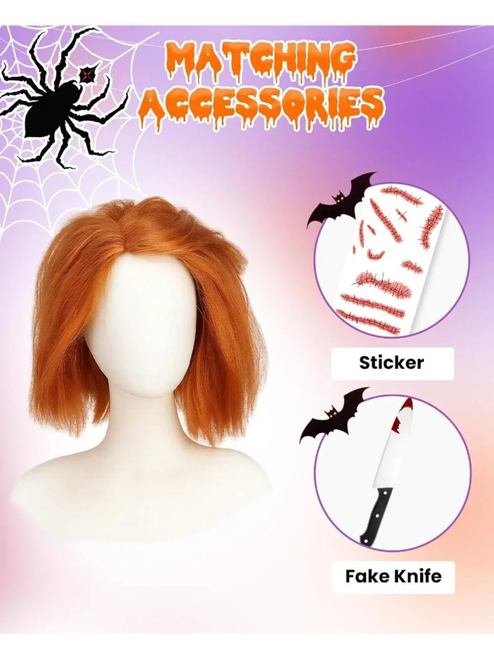 Women's C Orange Cosplay Convenient Set Include Adjustable Wig Cap Headpiece